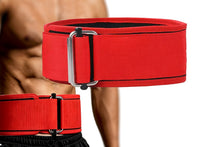 Load image into Gallery viewer, Red weightlifting belt with a black buckle on a white background

